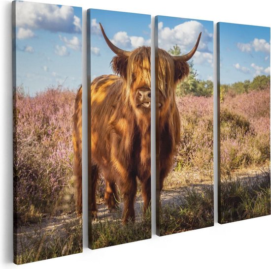 Artaza Toile Peinture Quadriptyque Scottish Highlander Vache Dans Le Pâturage - 80x60 - Photo Sur Toile - Impression Sur Toile