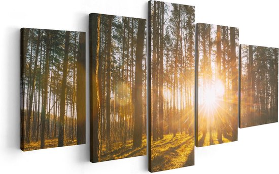 Pentaptyque Artaza - Peinture sur toile - Lever du soleil dans la forêt entre les Arbres - 100x50 - Photo sur toile - Impression sur toile