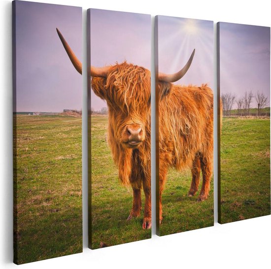 Artaza Peinture sur toile Quadriptyque Vache Highlander écossaise marron - Couleur - 80x60 - Photo sur toile - Impression sur toile