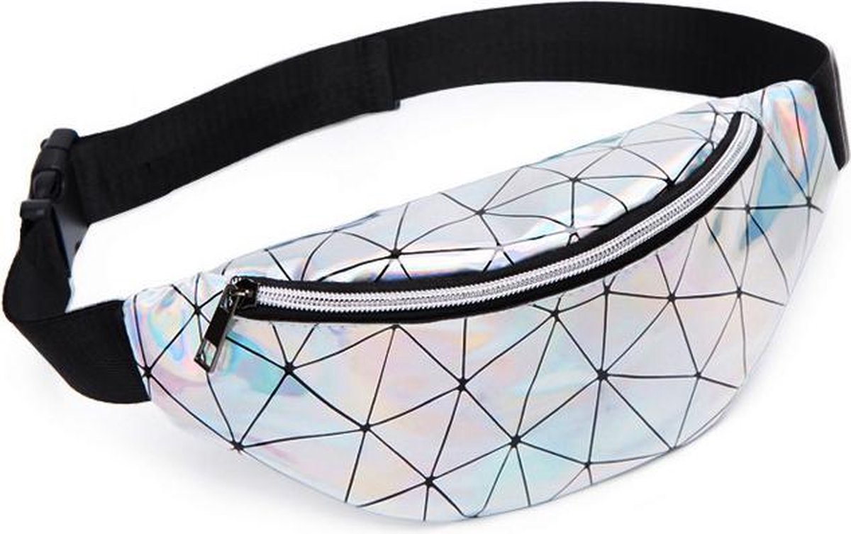 KIMU® Heuptas Zilver Holografisch Lijnen - Fanny Packtasje Heuptasje Lijnpatroon Festival
