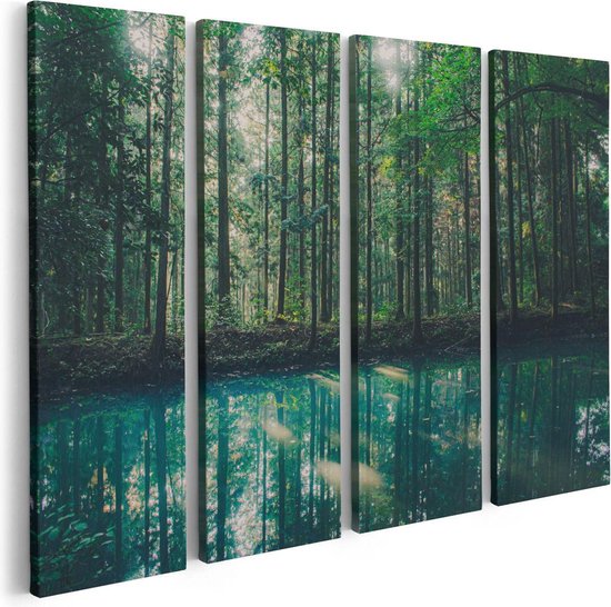 Artaza Canvas Schilderij Vierluik Bos Bij Een Groen Meer - 80x60 - Foto Op Canvas - Canvas Print