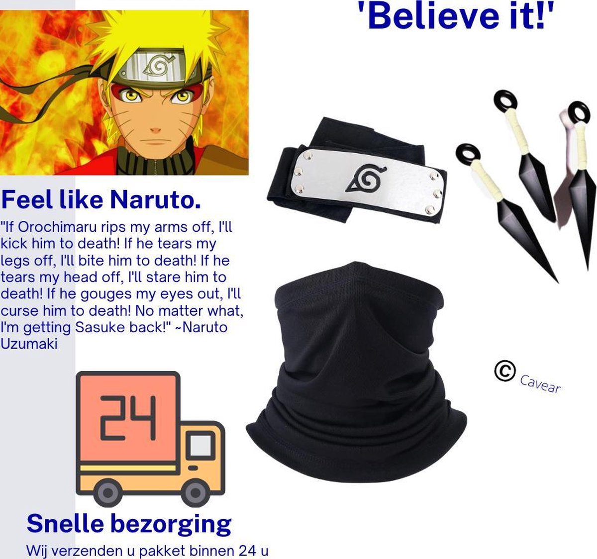 LBB - Ensemble Naruto Kunai - 5 pièces - masque avec bandeau - Bandeau -  Bandeau