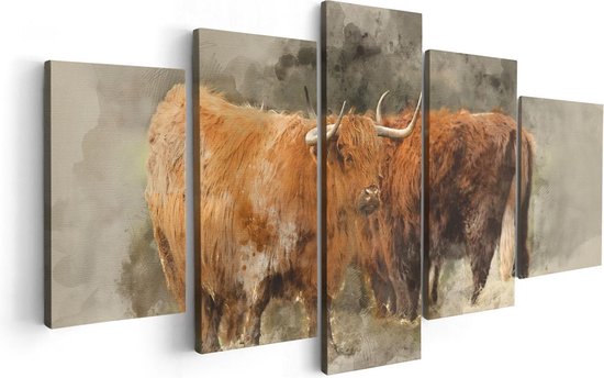 Artaza Peinture Sur Toile Deux Vaches Highlander Écossaises - Abstrait - 100x50 - Image Sur Toile - Impression Sur Toile