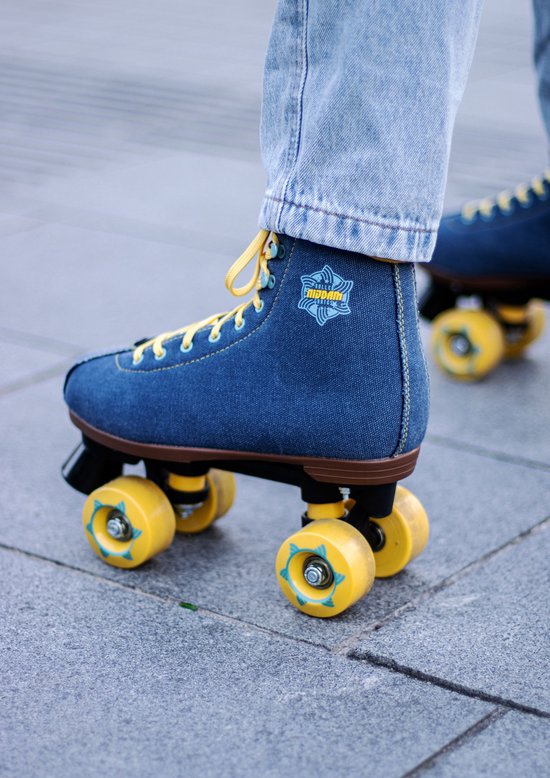 Patins à roulettes Nijdam Retro - Denim Rebel - Bleu Denim / Jaune - 38