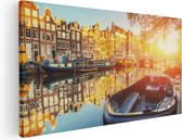 Artaza Canvas Schilderij Amsterdamse Brug - Gracht - Met Bloemen - 120x60 - Groot - Foto Op Canvas - Canvas Print