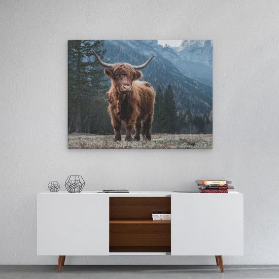 Artaza - Peinture sur toile - Vache Highlander écossaise dans les Montagnes - 80x60 - Photo sur toile - Impression sur toile