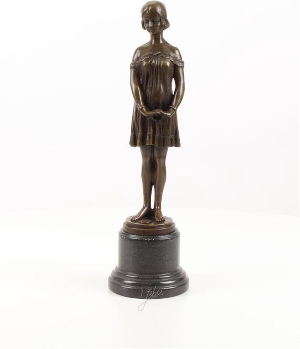 beeld - bronzen beeld - bedtijd meisje - 35 cm hoog