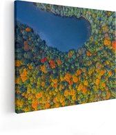 Artaza Canvas Schilderij Kleurrijke Bos Met Bomen Naast Een Meer - 100x80 - Groot - Foto Op Canvas - Canvas Print