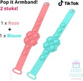 Fidget Toy – Pop It  - Armband –  Set van 2  – PopIt Bracelet – Horloge vorm - 2 Stuks! - Kleur Blauw + Roze