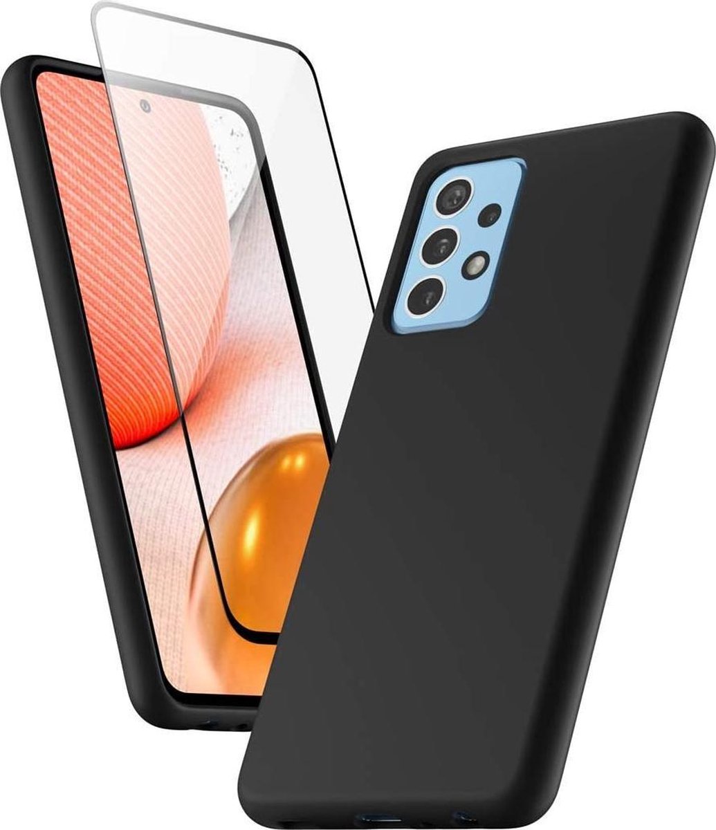 Hoesje geschikt voor Samsung Galaxy A52 Hoesje - zwart silicone A52 4G/5G back cover- matte coating met 1X Screenprotector - EPCIMOBILE
