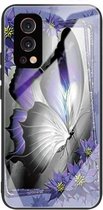 Kleurrijk gelakt glas schokbestendig beschermhoesje voor OnePlus Nord 2 5G (vlinder)