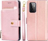 Voor Samsung Galaxy A72 5G/4G Rits Tas PU + TPU Horizontale Flip Lederen Case met Houder & Kaartsleuf & Portemonnee & Lanyard (Rose Goud)