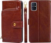 Voor Samsung Galaxy M51 Rits Tas PU + TPU Horizontale Flip Lederen Case met Houder & Kaartsleuf & Portemonnee & Lanyard (Bruin)