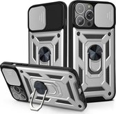 Sliding Camera Cover Design TPU + pc-beschermhoes voor iPhone 13 mini (zilver)