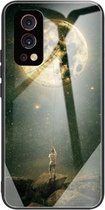 Kleurrijk gelakt glas schokbestendig beschermhoesje voor OnePlus Nord 2 5G (Moon)