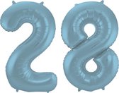 De Ballonnenkoning - Folieballon Cijfer 28 Blauw Pastel Metallic Mat - 86 cm
