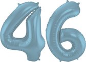 De Ballonnenkoning - Folieballon Cijfer 46 Blauw Pastel Metallic Mat - 86 cm