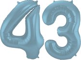 De Ballonnenkoning - Folieballon Cijfer 43 Blauw Pastel Metallic Mat - 86 cm