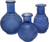 Sommerfield Glazen Vaasjes  - Set van 3 stuks - Blauw - Bolvaas - Vaasjes klein - Woonaccessoires - Decoratie - Vaas voor kaarsen