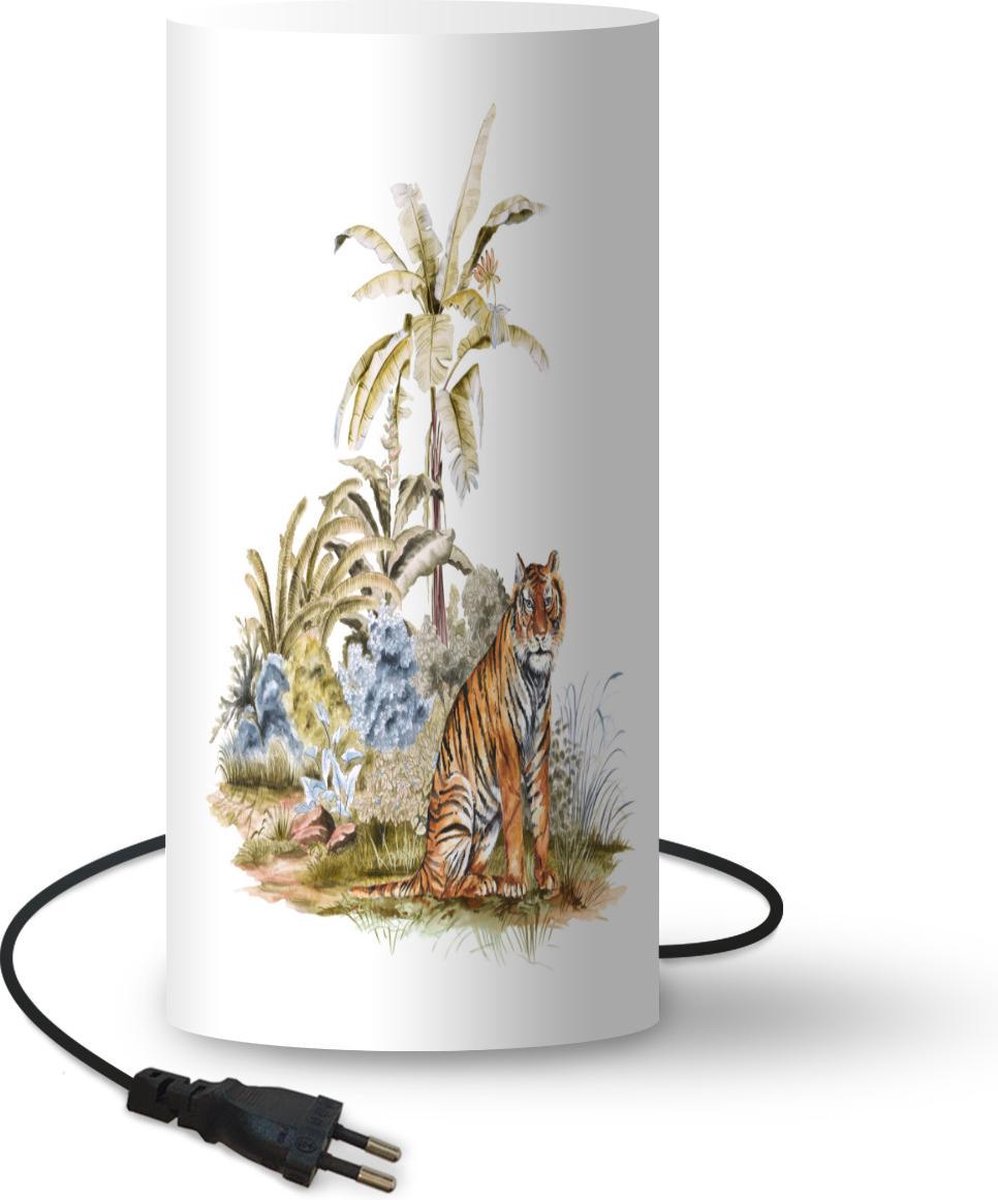Lamp - Nachtlampje - Tafellamp slaapkamer - Tijger - Bos - Schilderij - 33 cm hoog - Ø15.9 cm - Inclusief LED lamp