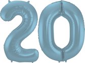 De Ballonnenkoning - Folieballon Cijfer 20 Blauw Pastel Metallic Mat - 86 cm