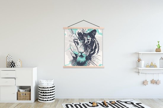 Porte-affiche avec affiche - Affiche scolaire - Tigre - Abstrait - Blauw - 120x120 cm - lattes vierges