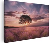 Artaza Canvas Schilderij Bloemenveld Met Lavendel Bij Zonsondergang - 120x80 - Groot - Foto Op Canvas - Wanddecoratie Woonkamer