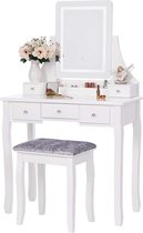 Luxury Buy® romantische kaptafel- makeup tafel- led verlichting- verstelbare spiegel- 5 laden- met comfort kruk- wit