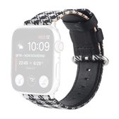 Rasterpatroon Ronde Gesp Lederen Horlogeband Voor Apple Watch Series 6 & SE & 5 & 4 44mm / 3 & 2 & 1 42mm (Wit Zwart)