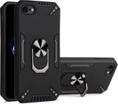 PC + TPU-beschermhoes met 360 graden draaibare ringhouder voor iPhone SE 2020 & 8 & 7 (zwart)