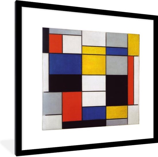 Fotolijst incl. Poster - Compositie A - Piet Mondriaan - 40x40 cm - Posterlijst