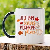 Autumn leaves Pumpkins please  - Customized mokken en bekers - mokken met tekst - mokken - bekers - cadeautje - cadeau voor vrouw - cadeau vor man - keramiek servies - valentijn cadeautje voo