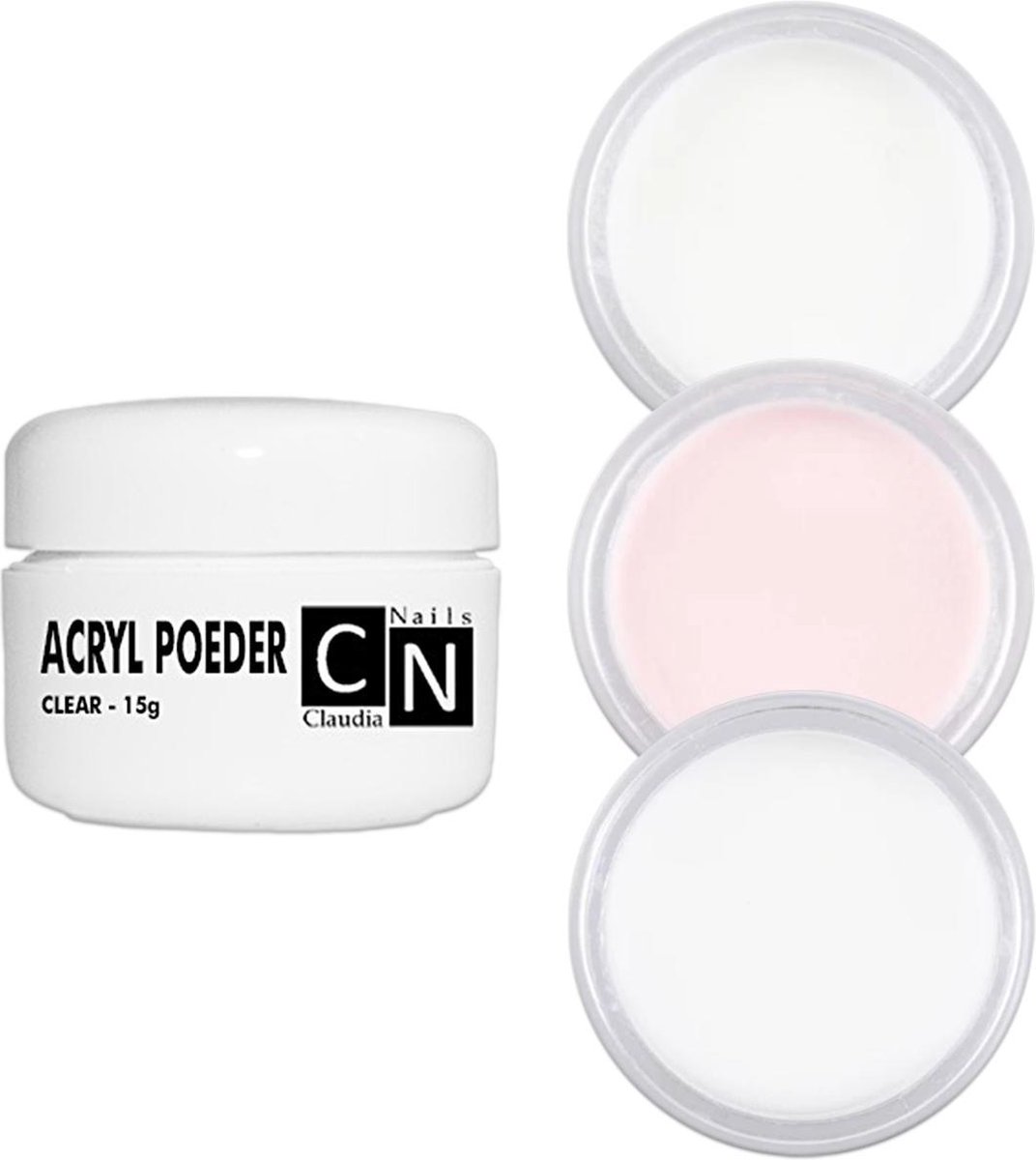3-Delige Acryl Poeder Set /Acrylpoeder Nagels/Acrylpoeder/ Wit, Roze en Transparant
