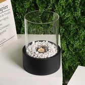 JHY Design tafelhaard - open haard - sfeerhaard - werkt op bio-ethanol - 20,9 x 29,2 cm - zwarte voet - incl. stenen