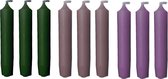 Cactula korte dinerkaarsen - 9 stuks in 3 kleuren | Heavy | Hunting Green / Grape / Mauve 2,1 x 12 cm - Brandtijd 5 uur