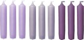 Cactula korte dinerkaarsen - 9 stuks in 3 kleuren | Lavender Field | Lavender / Misty Lilac / Mauve 2,1 x 12 cm - Brandtijd 5 uur