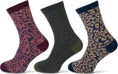 Teckel damessokken - luipaard gekleurd - 3-pack - 36-42