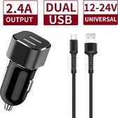 IQ 2.4A Autolader USB Oplader Auto met USB-C Kabel - Sigarettenaansteker Auto Lader Adapter Dubbele USB Poort -Geschikt voor LG Bello II / Class / G3/G4/G5/G6/G7/G8/G9/K4/K40/K42/Q6/Stylo/Sty