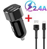 IQ 2.4A Autolader USB Oplader Auto met USB-C Kabel - Sigarettenaansteker Auto Lader Adapter Dubbele USB Poort -Geschikt voor Samsung Galaxy M32/A03s/A52s/Z Fold 3G/ Z Flip3/A12/M21/M22/M32/A2