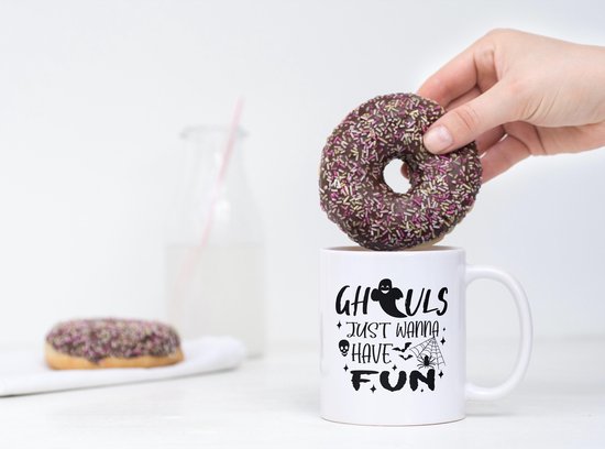 Tasse d'Halloween avec texte : Les goules veulent juste s'amuser | Décoration Halloween | Cadeaux drôles | Tasse de café | Gobelet à café | Tasse à thé | Tasse de thé