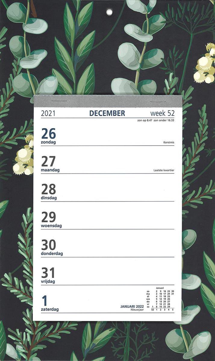 Castelli weekkalender op schild 2022 - A4 formaat weekplanner - week op 1 pagina - Donker met takken - Castelli