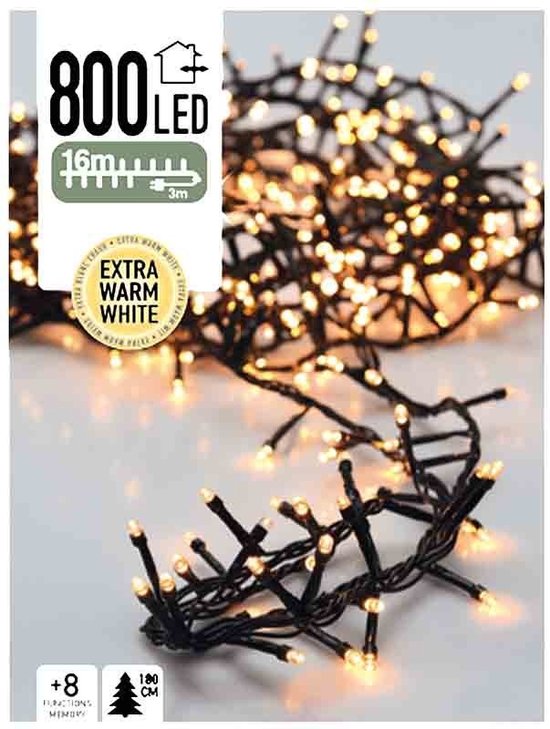 Boîte de 800 micro-LED pour sapin de Noël, 16m, blanc extra chaud, 8 fonctions.
