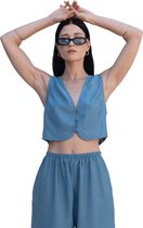 BLUE Vesten Dames Volwassenen - Mouwloss Vest Dames Met Knoopsluiting - Bolero Dames Kleding - Crop Top Dames-30/32