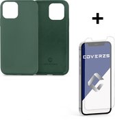 Coverzs Luxe Liquid Silicone case geschikt voor Apple iPhone 12 / 12 Pro - beschermhoes - siliconen backcover - optimale bescherming - dennengroen + glazen Screen Protector