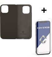 Coverzs Luxe Liquid Silicone case geschikt voor Apple iPhone 12 / 12 Pro - donkergrijs + glazen Screen Protector