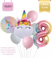 Unicorn * Eenhoorn * Ronde Ballonnen Set * Hoera 8 jaar * Cijfer 8 Ballon * Snoes * Verjaardag * Kinderfeest * Versiering eenhoorn * Set + Gratis Rietje