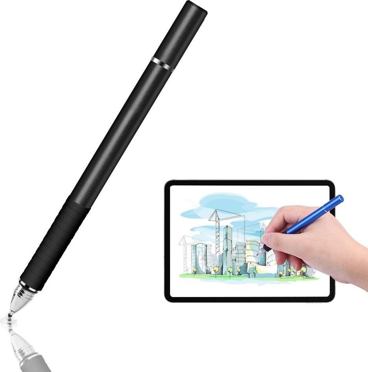 DrPhone - SX Pro V6 Stylus Pen Side Grip - Precision Disc Capacitief - Geschikt voor o.a. voor Tablets / Telefoons - Universeel - Zwart
