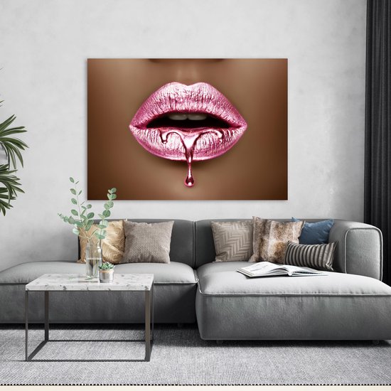 PosterGuru - canvas schilderij - Pink Lips CloseUp - 75 x 100 cm