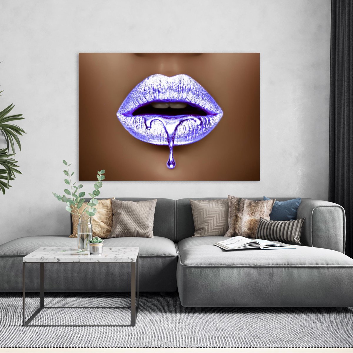 Schilderij Woonkamer - Canvas Schilderij - Purple Lips CloseUp - 60 x 90 cm - PosterGuru