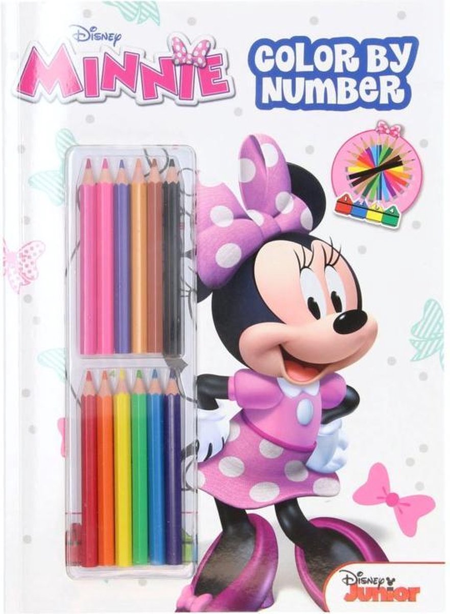 Kleurboek met 12 kleurpotloden Minnie Mouse - Kleuren op nummer